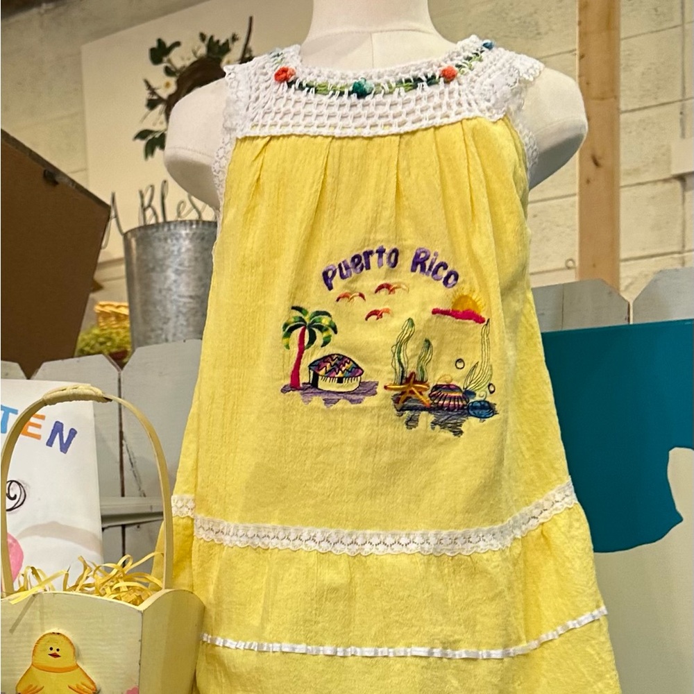 Yellow Puerto Rico Embroidered Dress size 6